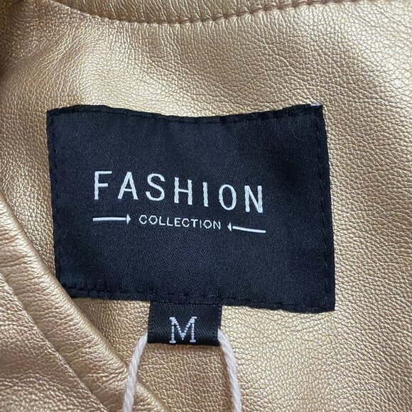 Fashion Collection Gold Faux Leather Sleeveless A-Line Midi Dress Belted Sz M - Picture 7 of 11